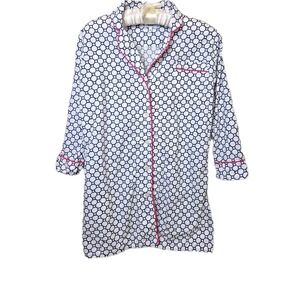 MARIGOT Block Print‎ Night Shirt Blue Geometric Pajama Dress Size M Msrp $105